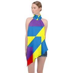 Colorful Red Yellow Blue Purple Halter Asymmetric Satin Top by Mariart