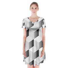 Cube Isometric Short Sleeve V-neck Flare Dress by Mariart