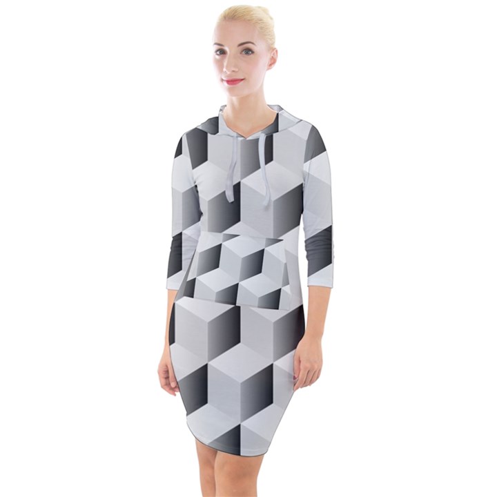 Cube Isometric Quarter Sleeve Hood Bodycon Dress