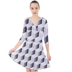 Cube Isometric Quarter Sleeve Front Wrap Dress