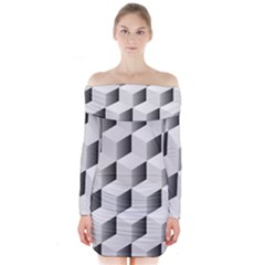 Cube Isometric Long Sleeve Off Shoulder Dress by Mariart