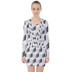 Cube Isometric V-neck Bodycon Long Sleeve Dress by Mariart