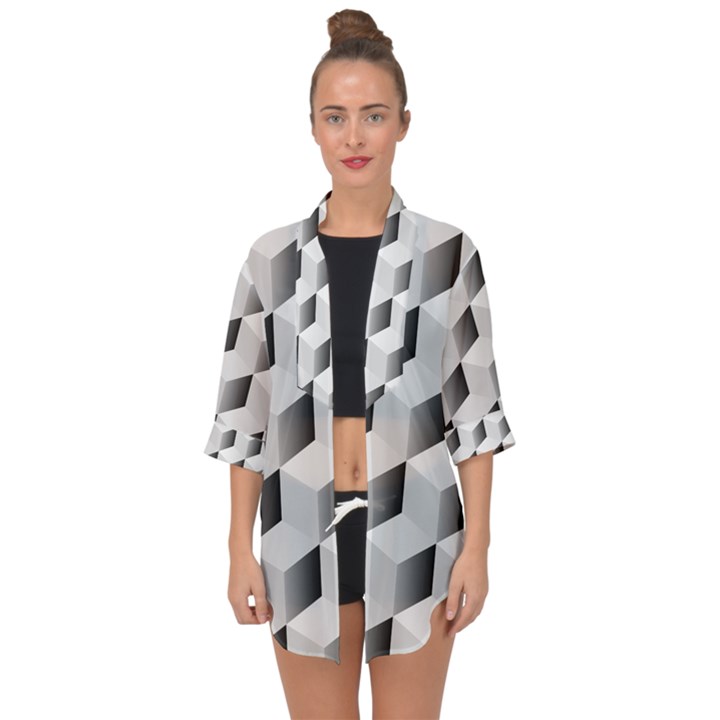 Cube Isometric Open Front Chiffon Kimono