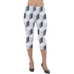 Cube Isometric Lightweight Velour Capri Leggings  by Mariart