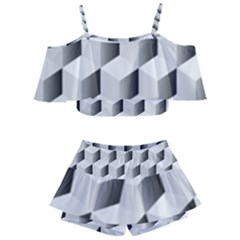 Cube Isometric Kids  Off Shoulder Skirt Bikini