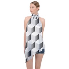 Cube Isometric Halter Asymmetric Satin Top