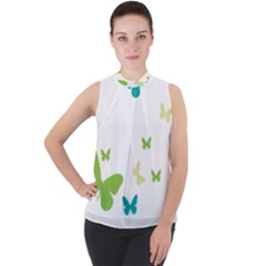 Butterfly Mock Neck Chiffon Sleeveless Top