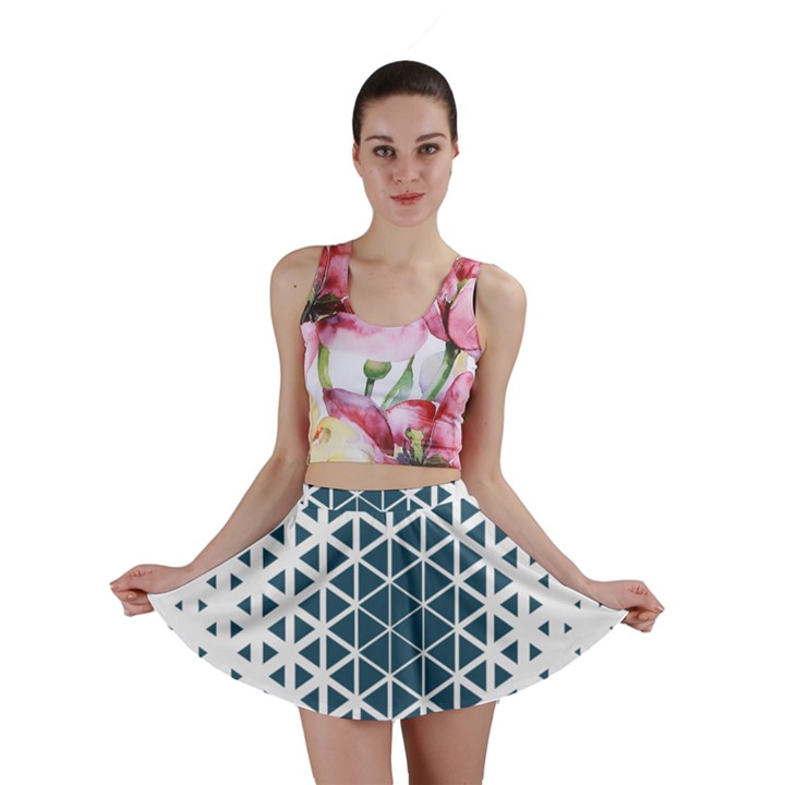 Business Blue Triangular Pattern Mini Skirt