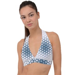 Business Blue Triangular Pattern Halter Plunge Bikini Top by Mariart