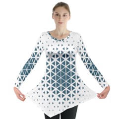 Business Blue Triangular Pattern Long Sleeve Tunic  by Mariart