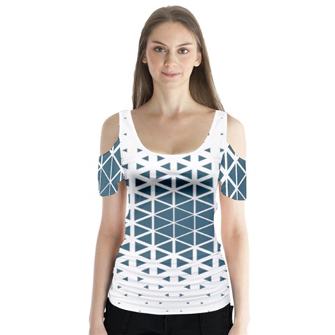 Business Blue Triangular Pattern Butterfly Sleeve Cutout Tee  by Mariart