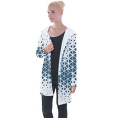 Business Blue Triangular Pattern Longline Hooded Cardigan