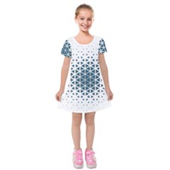 Business Blue Triangular Pattern Kids  Short Sleeve Velvet Dress by Mariart