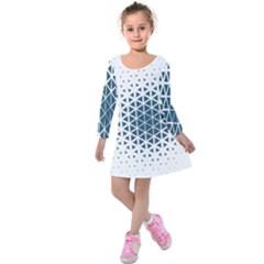 Business Blue Triangular Pattern Kids  Long Sleeve Velvet Dress by Mariart