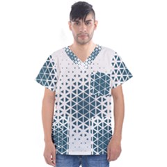 Business Blue Triangular Pattern Men s V-neck Scrub Top