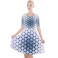 Business Blue Triangular Pattern Quarter Sleeve A-line Dress