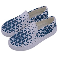 Business Blue Triangular Pattern Kids  Canvas Slip Ons