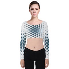 Business Blue Triangular Pattern Velvet Long Sleeve Crop Top