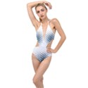 Business Blue Triangular Pattern Plunging Cut Out Swimsuit View1