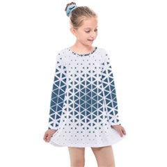 Business Blue Triangular Pattern Kids  Long Sleeve Dress