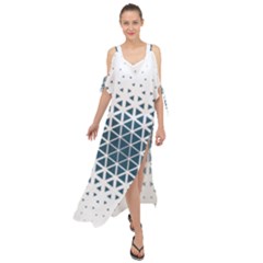 Business Blue Triangular Pattern Maxi Chiffon Cover Up Dress