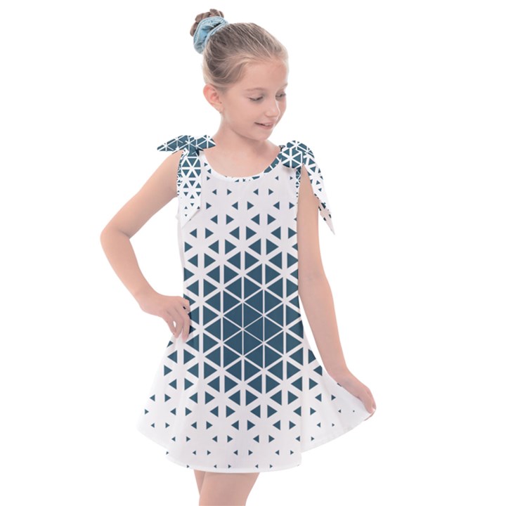 Business Blue Triangular Pattern Kids  Tie Up Tunic Dress