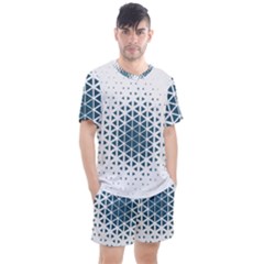 Business Blue Triangular Pattern Men s Mesh Tee And Shorts Set