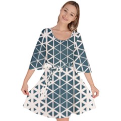 Business Blue Triangular Pattern Velour Kimono Dress