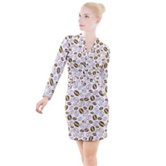 Coffee Beans Vector Button Long Sleeve Dress