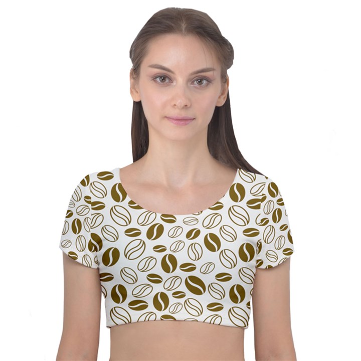 Coffee Beans Vector Velvet Short Sleeve Crop Top 