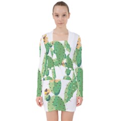 Cactaceae Thorns Spines Prickles V-neck Bodycon Long Sleeve Dress by Mariart