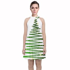 Christmas Tree Spruce Velvet Halter Neckline Dress  by Mariart