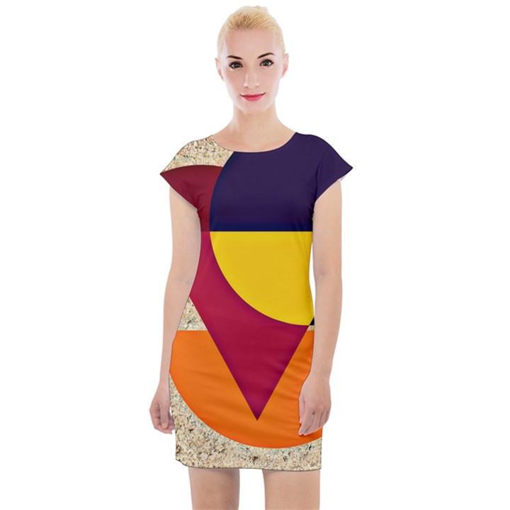 Circle Half Circle Colorful Cap Sleeve Bodycon Dress