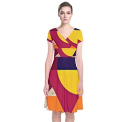 Circle Half Circle Colorful Short Sleeve Front Wrap Dress by Mariart