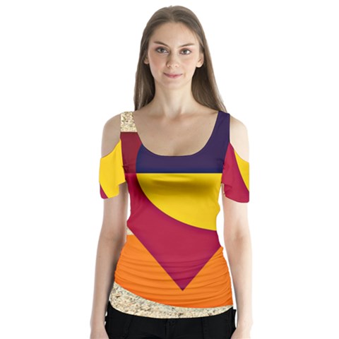 Circle Half Circle Colorful Butterfly Sleeve Cutout Tee  by Mariart