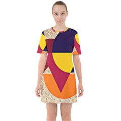 Circle Half Circle Colorful Sixties Short Sleeve Mini Dress