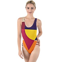 Circle Half Circle Colorful High Leg Strappy Swimsuit