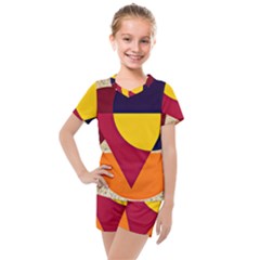 Circle Half Circle Colorful Kids  Mesh Tee And Shorts Set