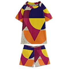 Circle Half Circle Colorful Kids  Swim Tee And Shorts Set