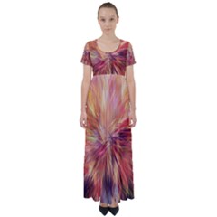 Color Background Structure Lines High Waist Short Sleeve Maxi Dress