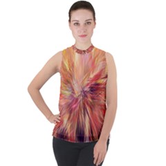 Color Background Structure Lines Mock Neck Chiffon Sleeveless Top