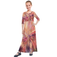 Color Background Structure Lines Kids  Quarter Sleeve Maxi Dress