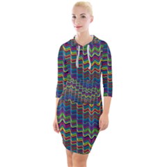 Decorative Ornamental Abstract Wave Quarter Sleeve Hood Bodycon Dress