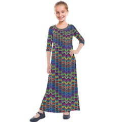 Decorative Ornamental Abstract Wave Kids  Quarter Sleeve Maxi Dress by Mariart