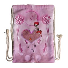 Cute Little Girl With Heart Drawstring Bag (large) by FantasyWorld7