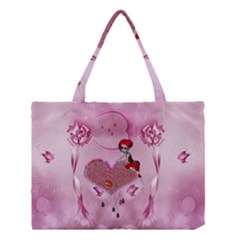 Cute Little Girl With Heart Medium Tote Bag by FantasyWorld7