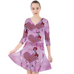 Cute Little Girl With Heart Quarter Sleeve Front Wrap Dress by FantasyWorld7