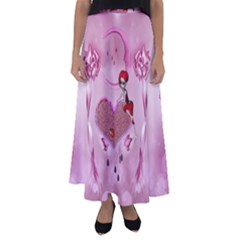 Cute Little Girl With Heart Flared Maxi Skirt by FantasyWorld7