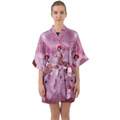 Cute Little Girl With Heart Quarter Sleeve Kimono Robe by FantasyWorld7