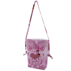 Cute Little Girl With Heart Folding Shoulder Bag